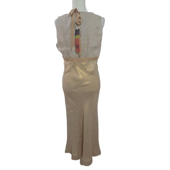 Tory Burch Women's Estee Dress Linen Gold Bias Cut Sleeveless Party Cocktail 10 - Picture 6 of 11